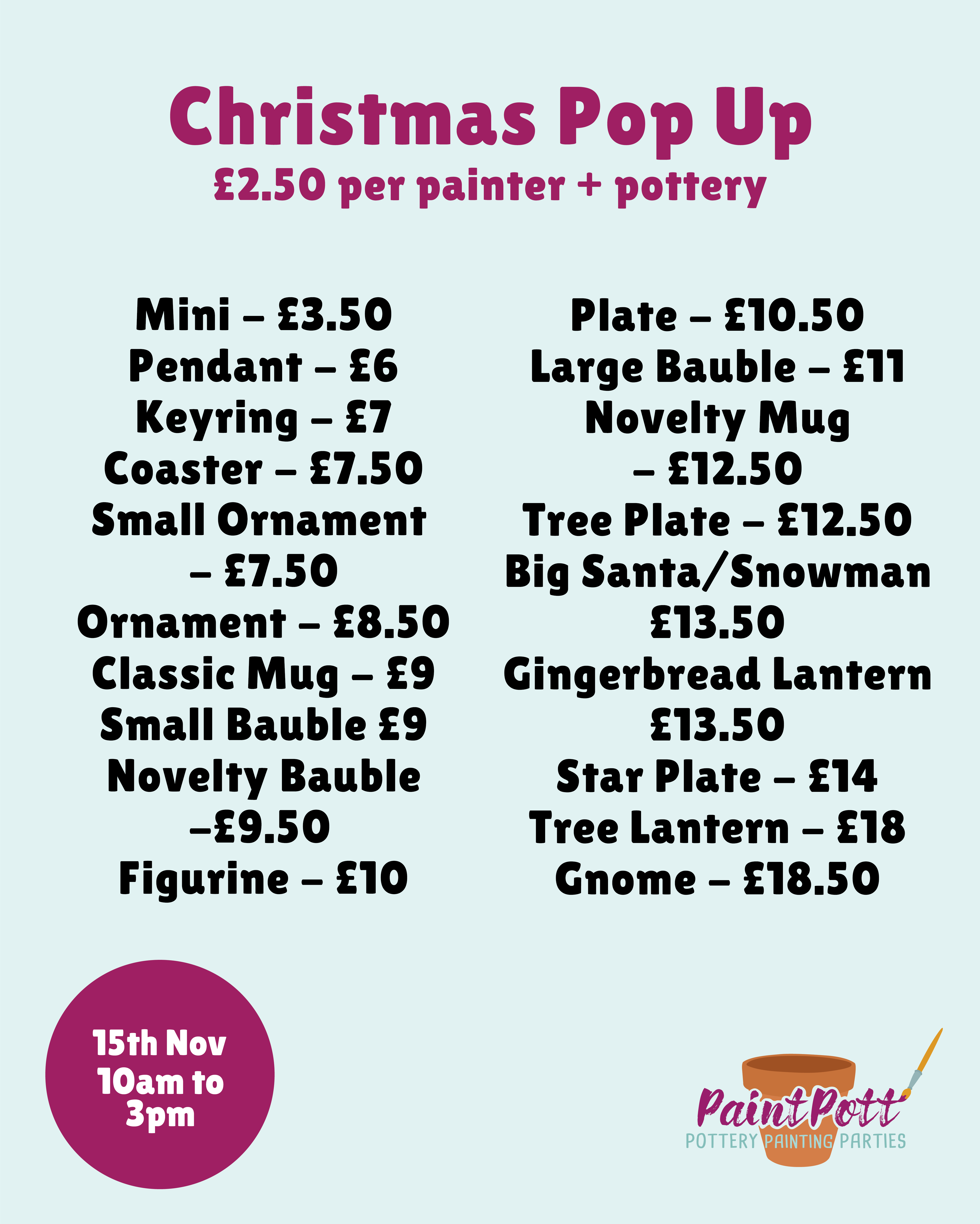 Christmas Pottery Painting & Market