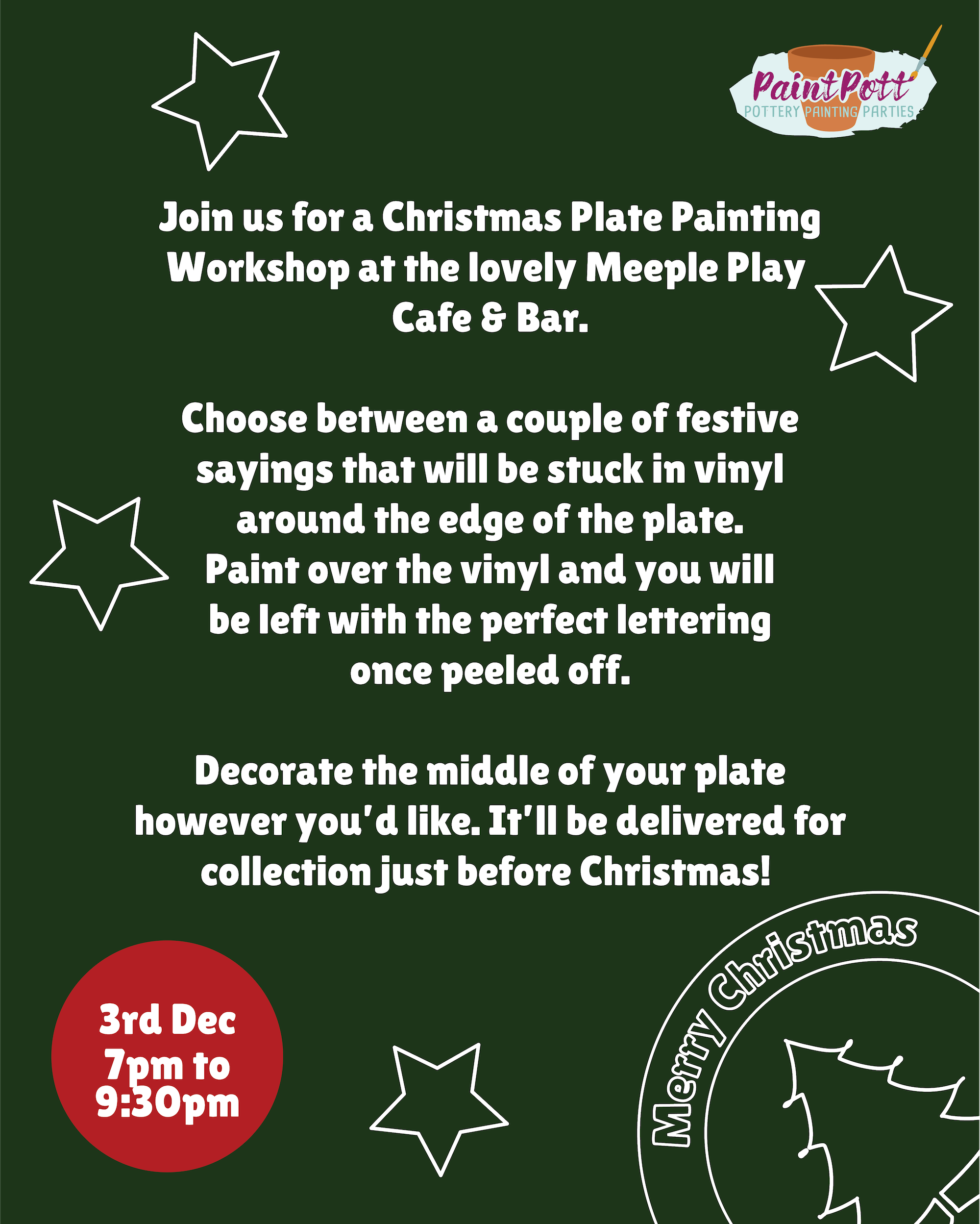Adults Only Christmas Plate Pottery Painting Workshop
